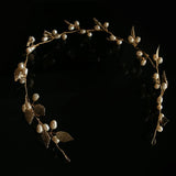 GETNOIVAS Gold Pearl Leaf Headband Tiaras de Noiva Bridal Hair Jewelry Headpiece