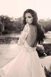 Glamorous V-Neck Backless Sweep Train Long Sleeves Lace Organza Wedding Dresses