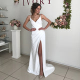 Sheath V-neck Sleeveless Simple Backless Wedding Dresses Online