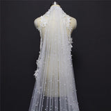 High Quality Pearls Wedding Veil with Lace Appliques Edge