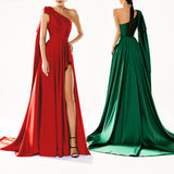 One Shoulder Bow Side Split Long Summer Fashion Beautiful Prom Party Dresses