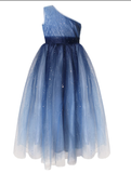 A Line Sparkle Blue One Shoulder Sleeveless Flower Girl Dresses