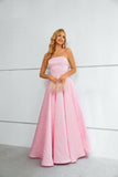 Elegant Pink Strapless A-Line Lace Up Prom Dresses