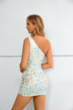 Sparkle One Shoulder Sleeveless Sequins Short Homecoming Dresses