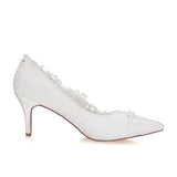 Ivory High Heels Wedding Shoes with Appliques Fashion Lace Woman Dress L-941