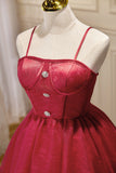 Chic Burgundy Spaghetti Straps Lace Tulle Short Homecoming Dresses