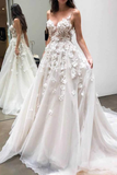 Spaghetti Strap Sweetheart Neck Beach Wedding Dresses Appliqued Bridal Dresses