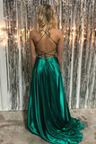 Simple Spaghetti Straps Front Split Zipper Back Long Prom Dresses