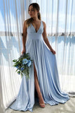 Hot Sale V Neck Long Prom Dresses Simple Cheap Bridesmaid Dresses