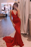 Simple Sheath Red Long Spaghetti Straps Prom Dresses Pretty Party Dresses