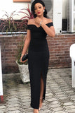 Off The Shoulder Sheath Black Floor Length Simple Casual Prom Dresses Party Dresses