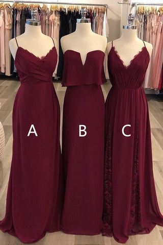 Spaghetti Straps Long A-line Lace Chiffon Bridesmaid Dresses For Wedding