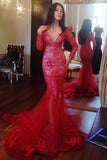 Gorgeous Prom Dress Beading Appliques V-neck Long Evening Dress