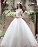 Ball Gown Tulle Sweetheart Open Back Lace up Lace Appliques Sequins Ivory Wedding Dress JS199