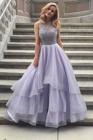 Princess A Line Layers Tulle Appliques Beading Evening Dresses