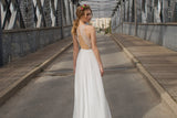 White Side Split Prom Dress Open Back Beach Wedding Dress