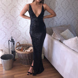 Black Criss-cross Sexy Split Latest Shiny Floor-length Mermaid Sleeveless Prom Dresses JS299