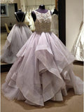 Floor Length Long Beading Tulle Open Back Prom Dresses Princess Dresses