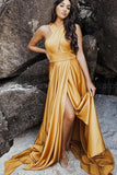 Criss Cross Satin Yellow Simple Modern Prom Dress