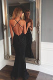 Black Mermaid Backless Lace Prom Dresses Floor-Length Evening Gowns JS967