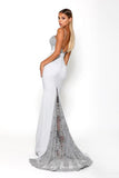 Mermaid Grey Spaghetti Straps Sweetheart Lace Satin Bridesmaid Dresses