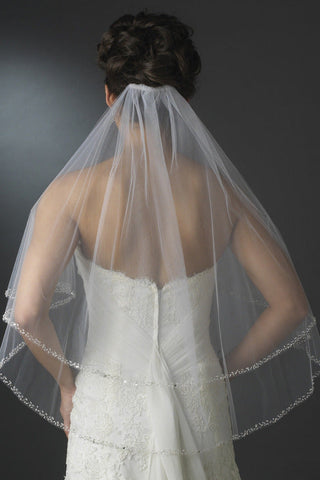 Two Layers Elbow Length Wedding Veil Beaded Edge JS0021