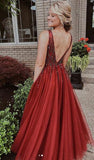 Sexy Burgundy School Dance Dresses Long Prom Dresses with Beading Popular