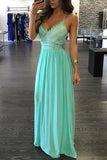 Green chiffon V-neck backless evening dress sexy summer dresses