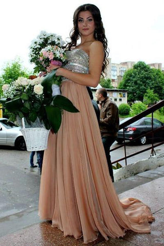 Shining champagne chiffon sweetheart bridesmaid dresses