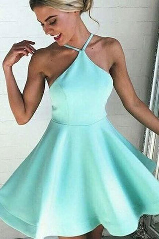 Mint satins backless A-line short dress mini party dresses JS396