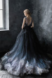 Chic A-Line Scoop Black Appliques Sweetheart Tulle Evening Dresses Prom Dresses UK JS266