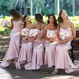 Sweetheart Backless Long Satin Bridesmaid Dresses Mermaid Prom Dresses