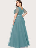 A-Line V Neck Short Sleeve Prom Dresses Bridesmaid Dresses