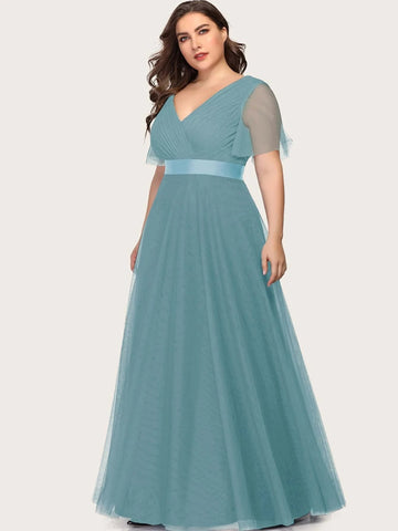 A-Line V Neck Short Sleeve Prom Dresses Bridesmaid Dresses