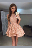 A-Line Pink Sleeveless Lace Short Homecoming Dresses