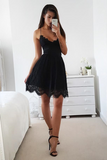 Black Sleeveless A Line Open Back Short Homecoming Dresses