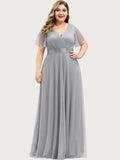 A-Line V Neck Short Sleeve Prom Dresses Bridesmaid Dresses