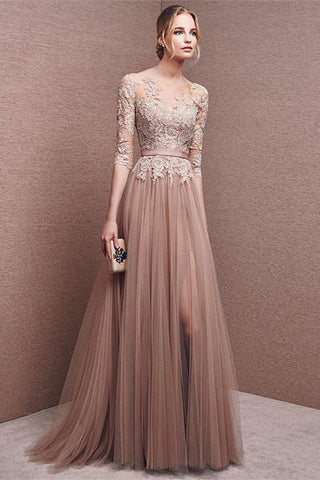 Elegant long lace long sleeve prom dress a line prom dress charming affordable prom dress JS123