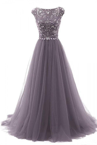 A-Line Floor-length Gorgeous Beading Bodice Long Tulle Prom Dresses Evening Dresses JS93