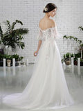 Beach Bridal Dress Wedding Dresses Half Sleeve Flowers Beaded Sweetheart