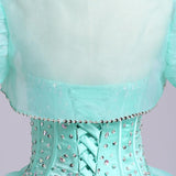 Ball Gown Sweetheart Organza Beads Lace up Ruffles Tiffany Blue Prom Quinceanera Dresses JS178