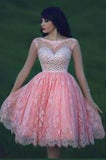 Lace Pink Homecoming Dress Lace Short Prom Dress Country Homecoming Gowns JS903