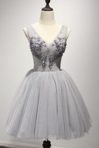 Grey V Neckline Short Party Prom Dresses Perfect Sweet 16 Dress H34