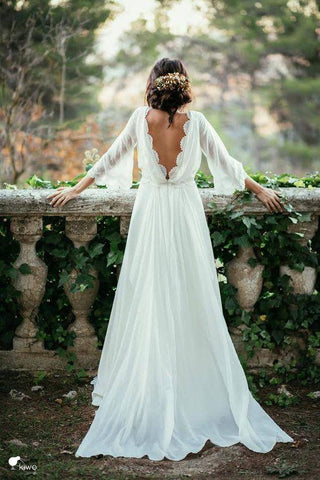 Chiffon Elegant Long Sleeves Vintage Cheap Wedding Dress