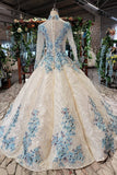 Newest Long Sleeves Ball Gown Wedding Dresses With Appliques