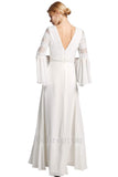 Boho Long Sleeves Lace Chiffon Zipper Back Beach Wedding Dresses