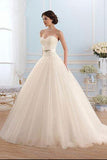 White Tulle Sweetheart Open Back Ball Gown Floor-Length Wedding Dress