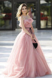 Dusty Pink A-line Strapless Long Prom Dresses Elegant Evening Dresses