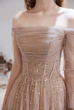 Elegant A Line Nude Pink Prom Dresses Lace Up Party Dresses