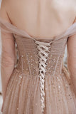 Elegant A Line Nude Pink Prom Dresses Lace Up Party Dresses